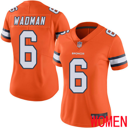 Women Denver Broncos #6 Colby Wadman Limited Orange Rush Vapor Untouchable Football NFL Jersey->denver broncos->NFL Jersey